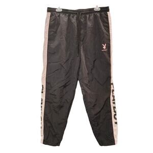 Playboy by Pacsun Windbreaker Pants Elastic Waist Drawstring Black Pink Mens L
